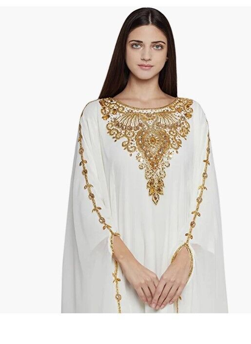 ANIIQ Women Dubai Kaftan Farasha Caftan Long Dress Georgette Ethnic Bridal Dress