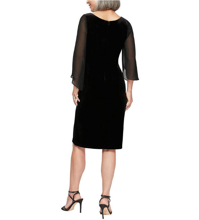 Alex Evenings Women's Short Three Quarter Sleeve Velvet Dress Black Tulip SLE, 8