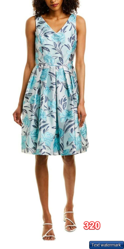 Tahari ASL Women's Sleeveless V-Neck Fit and Flare Party Dress Ivory Turquoise 6