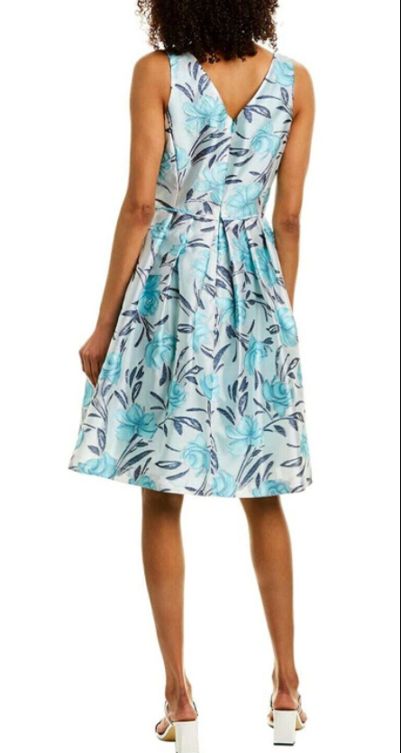 Tahari ASL Women's Sleeveless V-Neck Fit and Flare Party Dress Ivory Turquoise 6
