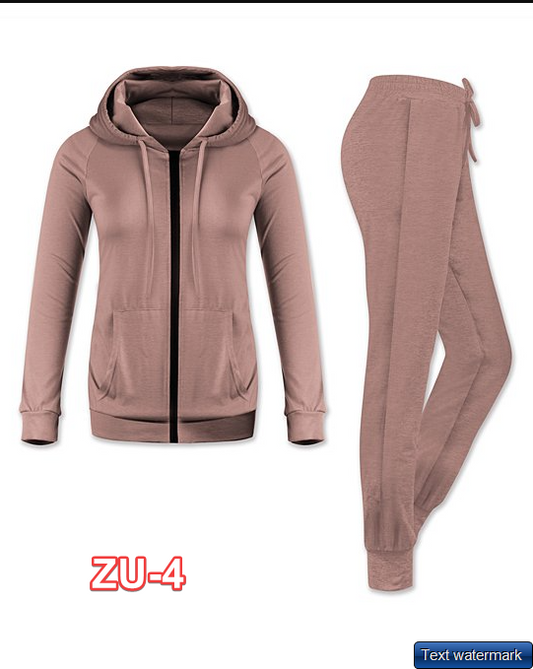 UDEAR Women Orange Pink Zip-Up Pocket Hoodie & Drawstring Joggers Medium