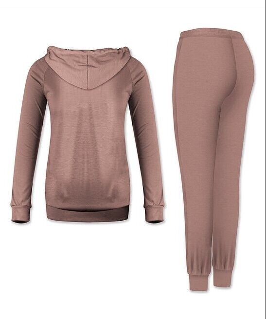 UDEAR Women Orange Pink Zip-Up Pocket Hoodie & Drawstring Joggers Medium