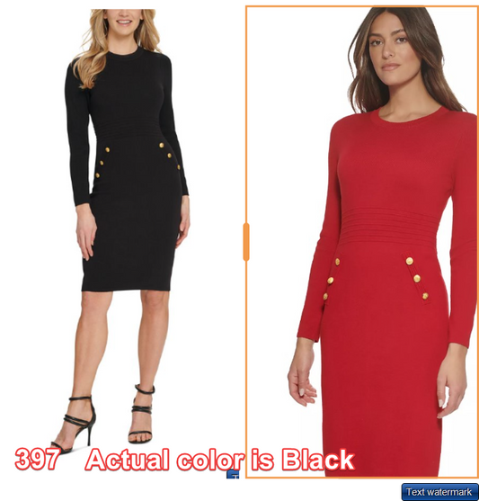 DKNY Solid Button-Front Ribbed Sheath Sweater Women's Dress Black M DKNY Dress