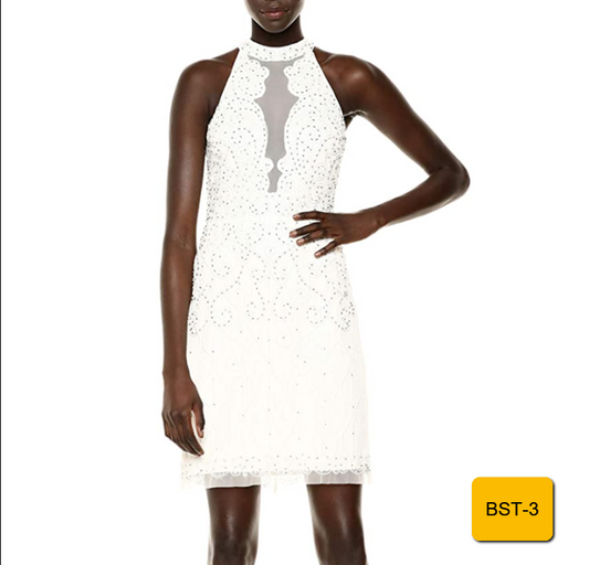 Adrianna Papell Women's Halter Beaded Dress, Ivory, 2 Adrianna Papell Mini Dress