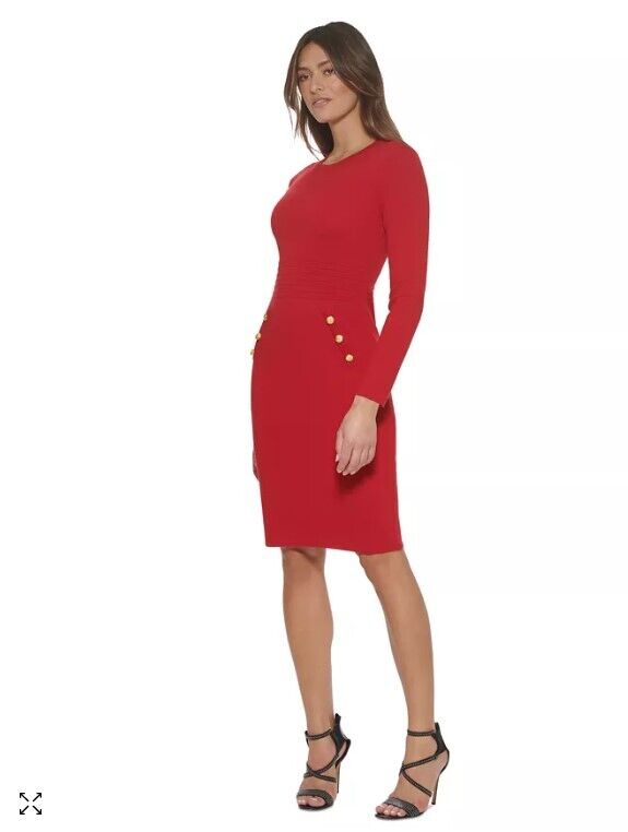 DKNY Solid Button-Front Ribbed Sheath Sweater Women's Dress Black M DKNY Dress