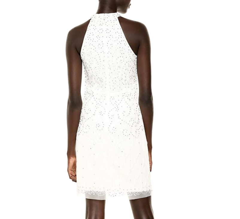 Adrianna Papell Women's Halter Beaded Dress, Ivory, 2 Adrianna Papell Mini Dress