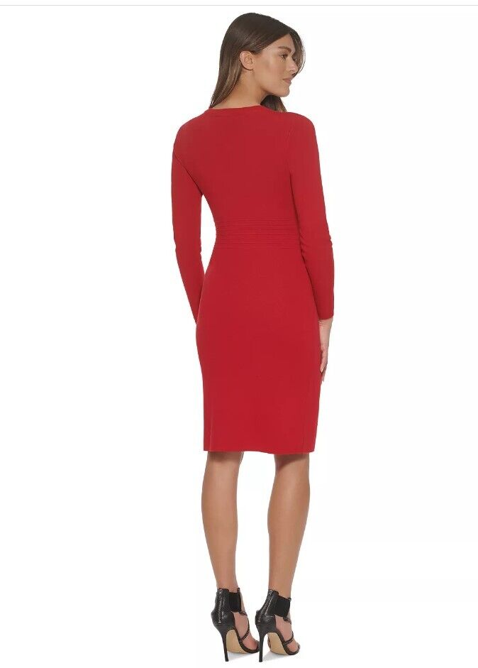 DKNY Solid Button-Front Ribbed Sheath Sweater Women's Dress Black M DKNY Dress
