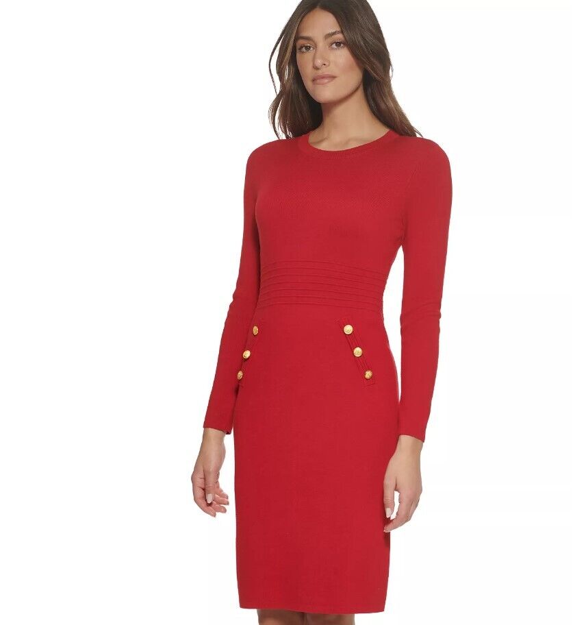 DKNY Solid Button-Front Ribbed Sheath Sweater Women's Dress Black M DKNY Dress