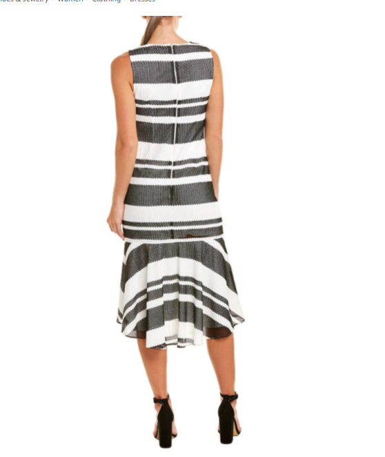 Adrianna Papell Womens Striped Kang Trumpet Dress BLK/IV 8 Adrianna Papell Dress
