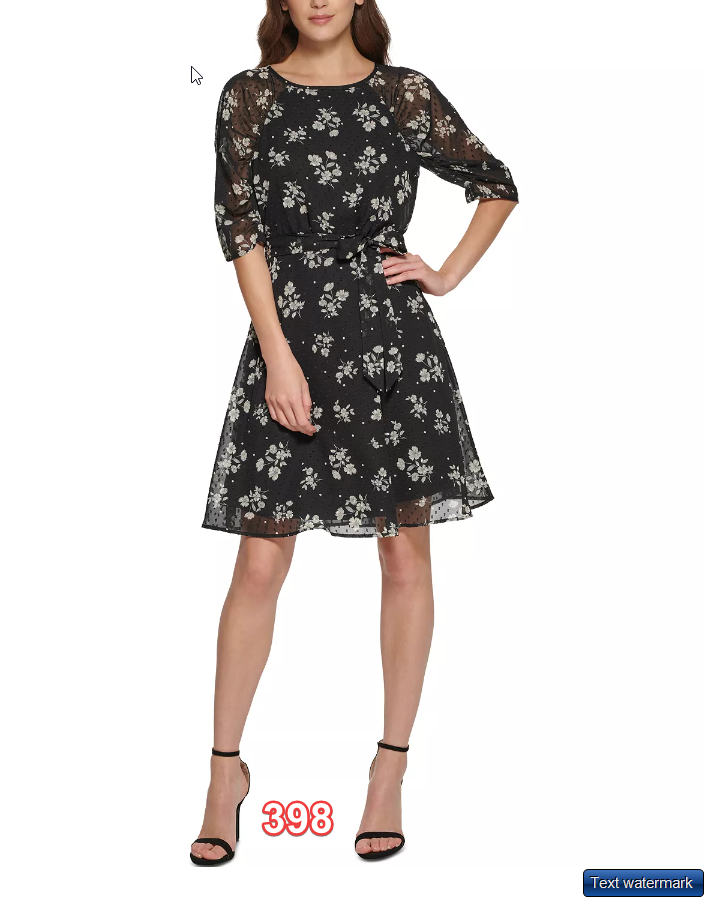 DKNY Petite Floral Clip-Dot Chiffon Tie-Belted Dress Sz 12P DKNY Women's Dress