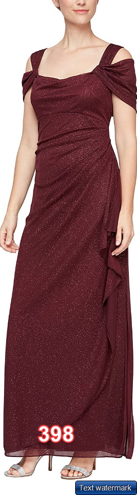 Alex Evenings Womens Long Cold Shoulder Dress Fig Glitter 6P Alex Evenings Dress