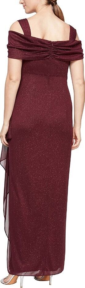 Alex Evenings Womens Long Cold Shoulder Dress Fig Glitter 6P Alex Evenings Dress