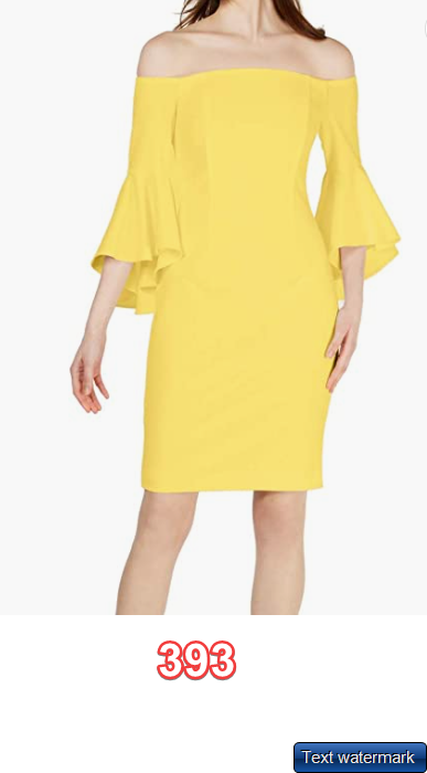 Calvin Klein Women's Off The Shoulder Solid Bell Sleeve Sheath Dress Popcorn 2