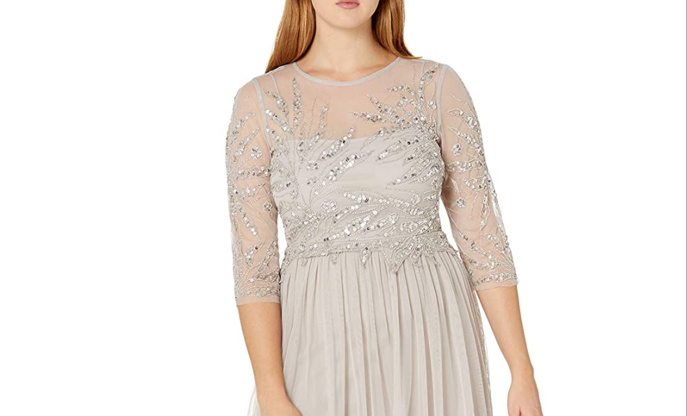 Adrianna Papell Women's Long Beaded Dress Marble 4 Adrianna Papell Women's Dress