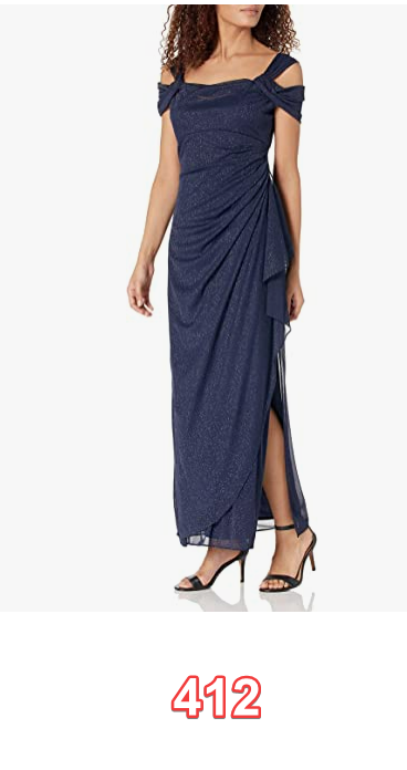 Alex Evenings Womens Long Glitter Mesh Cold Shoulder Dress Dark Navy Glitter 14W