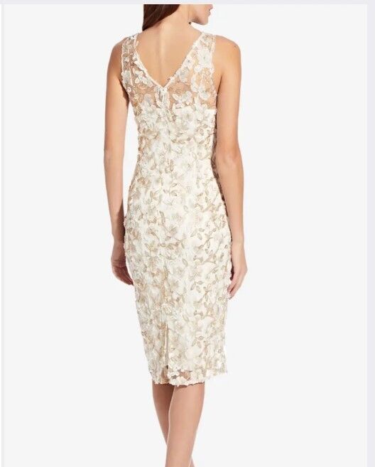 ADRIANNA PAPELL Embroidered Sleeveless Sheath Dress Women's Dress Ivory Sz2