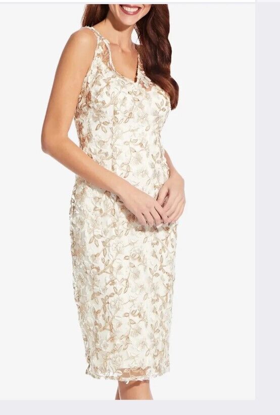 ADRIANNA PAPELL Embroidered Sleeveless Sheath Dress Women's Dress Ivory Sz2