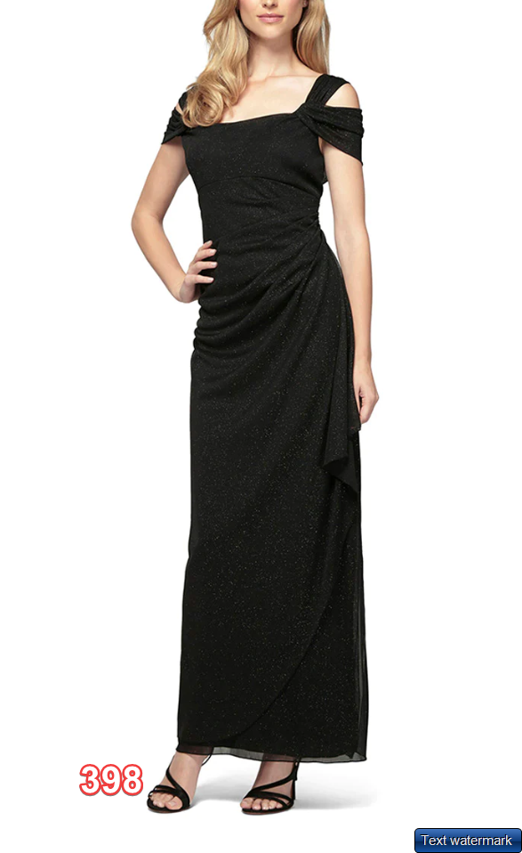Alex Evenings Womens Long Cold Shoulder Dress Black Glitter 8 Alex Evenings Dres