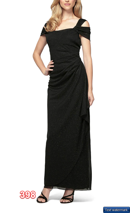 Alex Evenings Womens Long Cold Shoulder Dress Black Glitter 8 Alex Evenings Dres