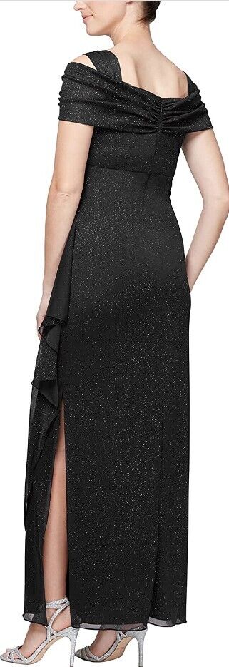 Alex Evenings Womens Long Cold Shoulder Dress Black Glitter 8 Alex Evenings Dres