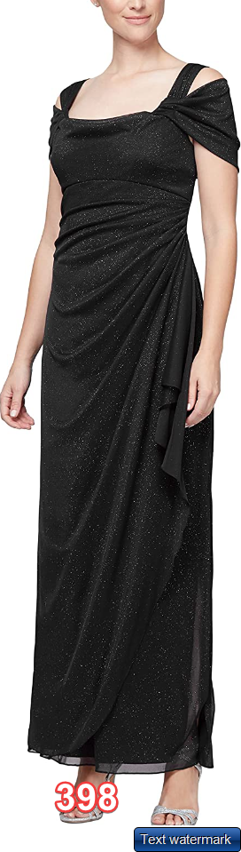 Alex Evenings Womens Long Cold Shoulder Dress Black Glitter 8 Alex Evenings Dres