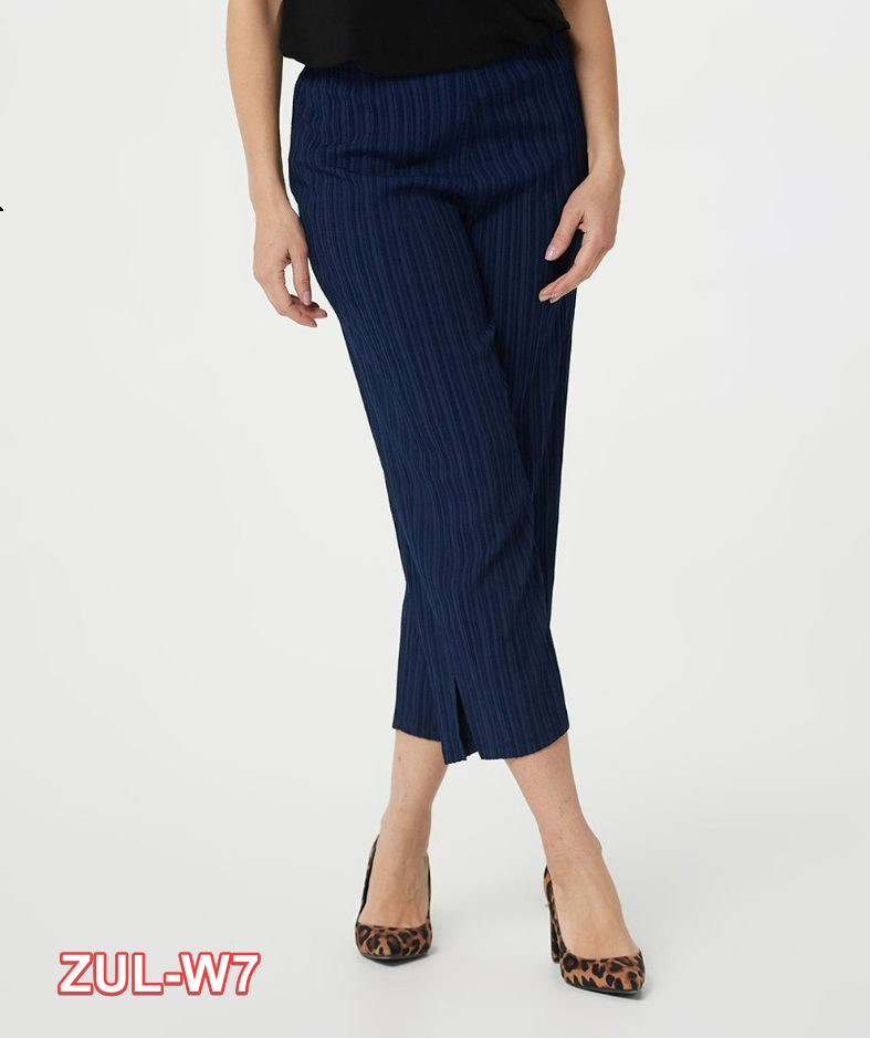 Dennis Basso | Navy Woven-Stripe Side-Slit Crop Pants - Plus 4X