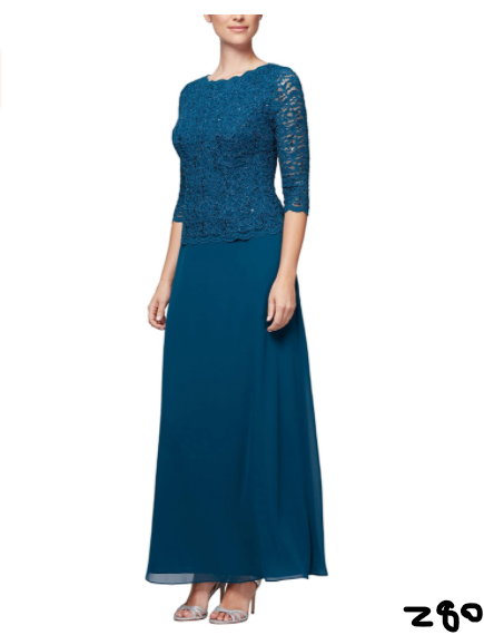 Alex Evenings Women's Long Mock Designer Dress with Full Skirt Peacock, 16 ~Z80