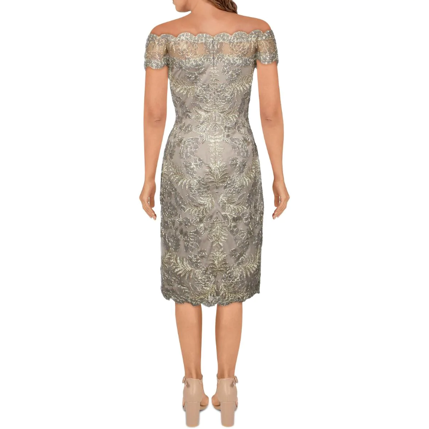 TADASHI SHOJI WOMENS LACE EMBROIDERED COCKTAIL DRESS 10 SMOKE PEARL $368