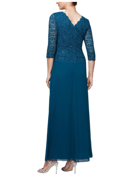 Alex Evenings Women's Long Mock Designer Dress with Full Skirt Peacock, 16 ~Z80