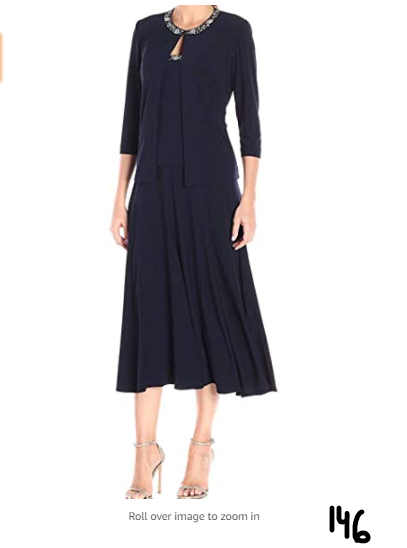 Alex Evenings Women's 2 Piece Tea Length Jacket Dress with Sequin Beaded Trim 8P