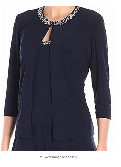 Alex Evenings Women's 2 Piece Tea Length Jacket Dress with Sequin Beaded Trim 8P
