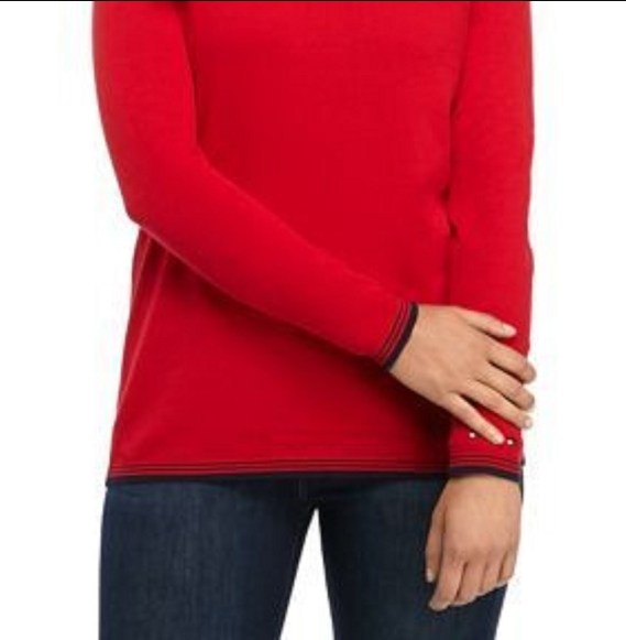 Tommy Hilfiger Women's Cotton Logo-Heart Sweater Red Size X-Small $69.50