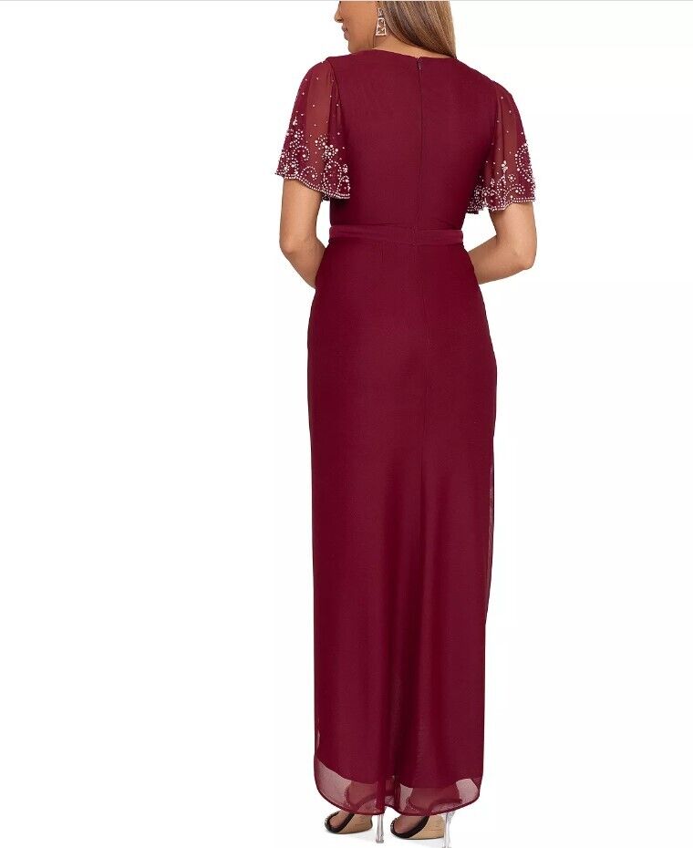 Betsy & Adam Women's Embellished-Sleeve Tulip-Skirt Gown Women dress Wine Sz 4