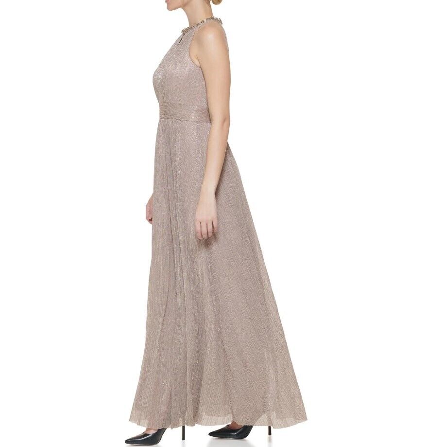 ELIZA J Sleeveless Beaded Halter Neck Dress Bronze SIZE 6 Eliza J women's Dress