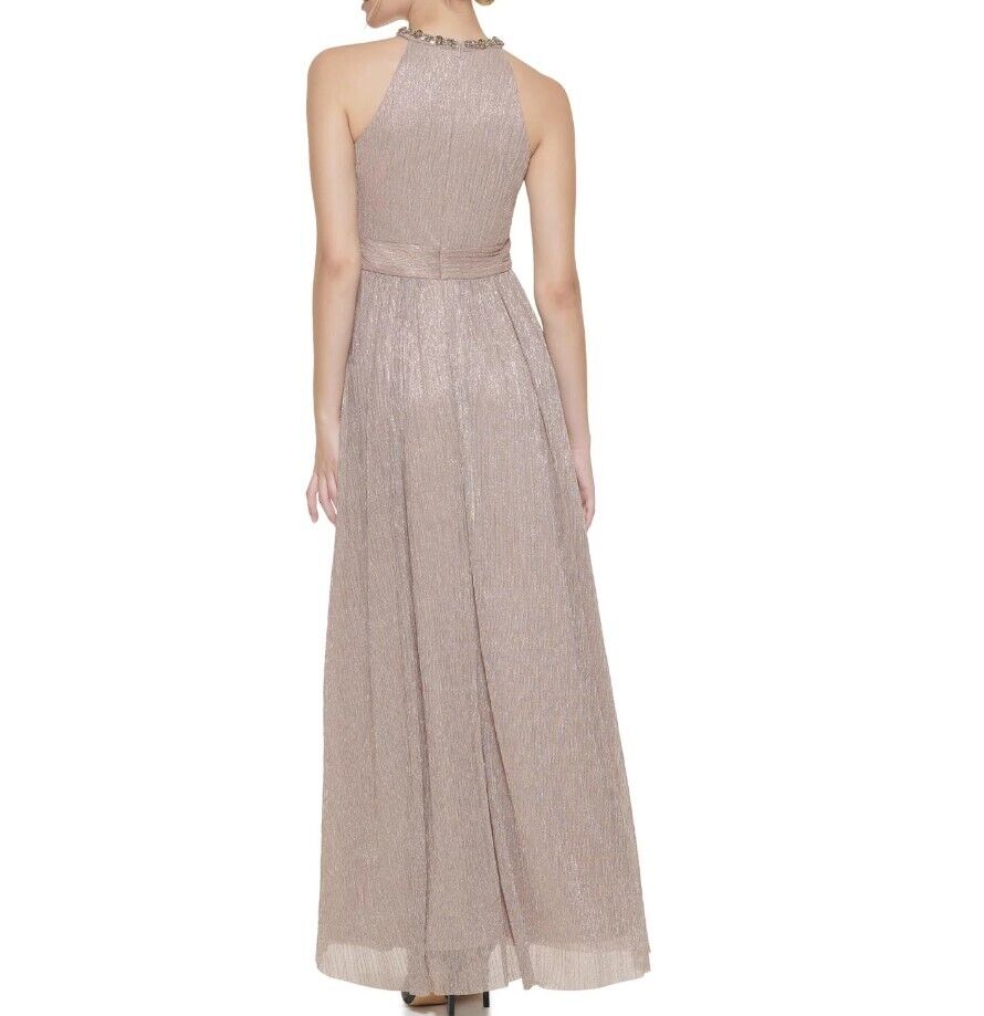 ELIZA J Sleeveless Beaded Halter Neck Dress Bronze SIZE 6 Eliza J women's Dress