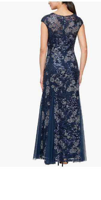 Alex Evenings Women's Long Fit and Flare Dress Godet Detail New Navy 14