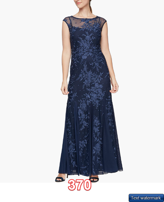 Alex Evenings Women's Long Fit and Flare Dress Godet Detail Navy Embroidery 14