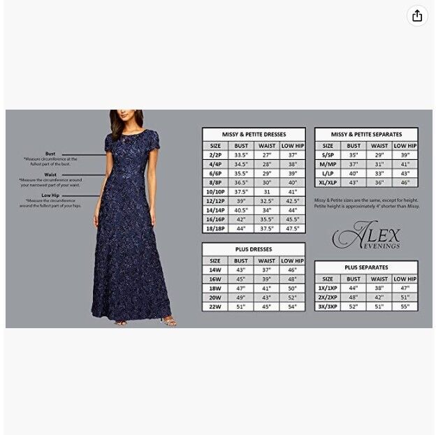 Alex Evenings Women's Long Fit and Flare Dress Godet Detail Navy Embroidery 14