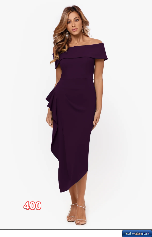 BETSY & ADAM Women's Dress Off The Shoulder Midi Crepe Dress Mulberry Sz 4