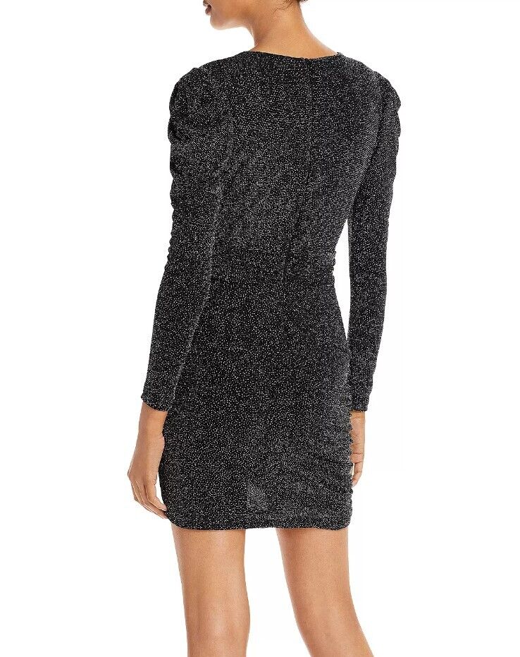 AQUA Metallic Faux Wrap Dress Black/silver 4 Aqua Women's Metallic Mini Dress