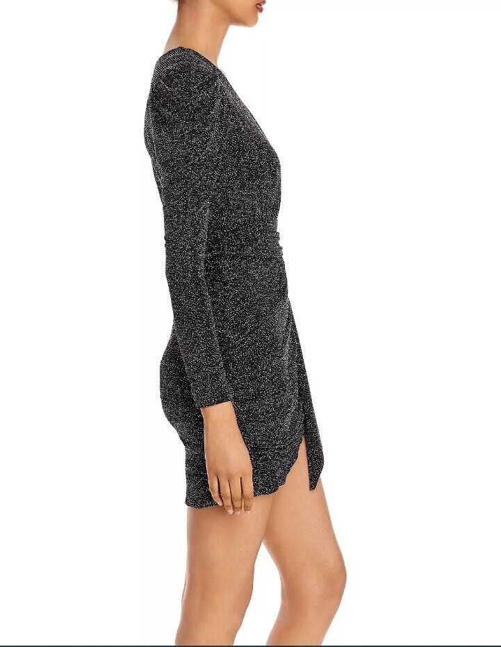 AQUA Metallic Faux Wrap Dress Black/silver 4 Aqua Women's Metallic Mini Dress