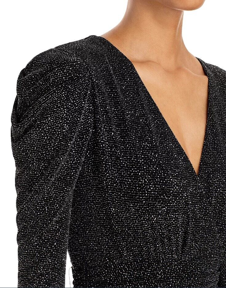 AQUA Metallic Faux Wrap Dress Black/silver 4 Aqua Women's Metallic Mini Dress