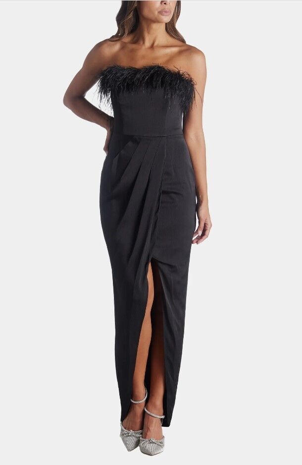 AIDAN BY AIDAN MATTOX Strapless Gown in Feathers Women Dress Black Sz0