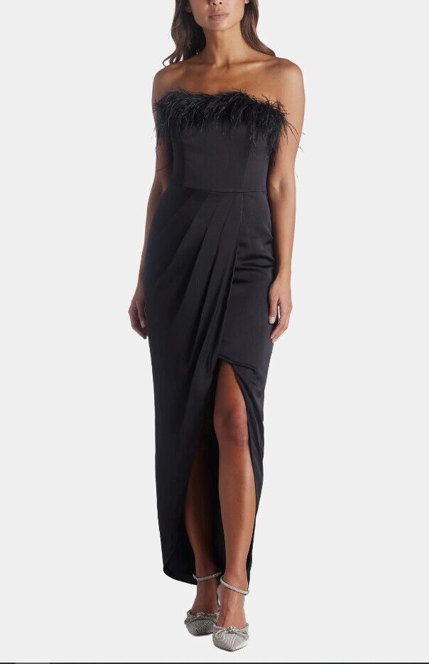 AIDAN BY AIDAN MATTOX Strapless Gown in Feathers Women Dress Black Sz0