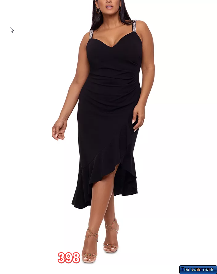 XSCAPE Plus Sz Rhinestone Strap Midi Dress Black 16W XSCAPE Plus Size Midi Dress