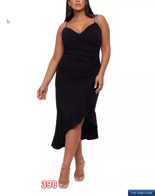 XSCAPE Plus Sz Rhinestone Strap Midi Dress Black 16W XSCAPE Plus Size Midi Dress