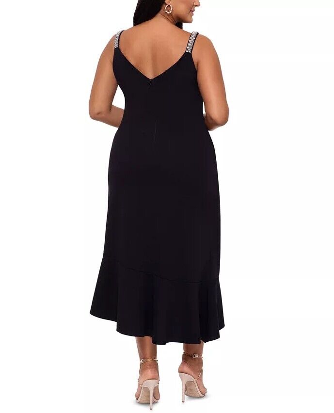 XSCAPE Plus Sz Rhinestone Strap Midi Dress Black 16W XSCAPE Plus Size Midi Dress