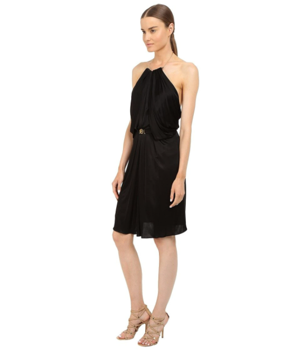 Versace Collection Black Satin Halter Dress w/ Chain Detail Women's Size 40/XS/4