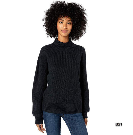 Brand - Goodthreads Women's Boucle Shaker Stitch Balloon-Sleeve Sweater, Black