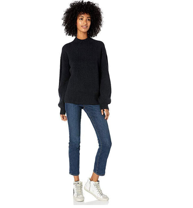 Brand - Goodthreads Women's Boucle Shaker Stitch Balloon-Sleeve Sweater, Black